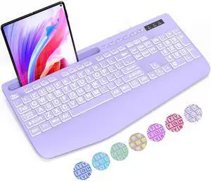 Eyesoul Large Print Backlit Computer Keyboards, Wired Lighted USB Keyboards with 7-Color Backlit, Wrist Rest, Phone Holder, Easy to Read and Type for Laptop, PC, Windows, Desktop (Purple)