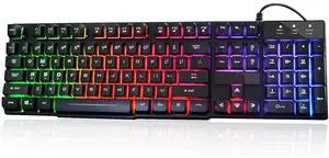 Eyesoul RK100+ Multiple Color Rainbow LED Backlit Large Size USB Wired Mechanical Feeling Multimedia PC Gaming Keyboard,Office Keyboard for Working or Primer Gaming,Office Device
