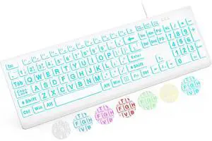 Eyesoul Large Print Backlit Keyboard, Wired USB Lighted Computer Keyboards with 7-Color & 4 Modes Backlit, Oversize Letters Keys Easy to See and Type, Quiet Keyboard Compatible for PC, Laptop (White)