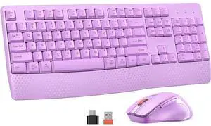 Eyesoul Wireless Keyboard and Mouse, Full-Sized Cordless Keyboard with Wrist Rest and 3 DPI Adjustable Mouse, 2.4G Wireless, Purple, for PC/Computer/Laptop/Windows/Mac Eyesoul Wireless Keyboard and Mouse, Full-Sized Cordless Keyboard with Wrist Rest and 3 DPI Adjustable Mouse, 2.4G Wireless, Purple, for PC/Computer/Laptop/Windows/Mac