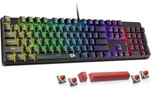 Eyesoul Mechanical Gaming Keyboard Wired, 11 Programmable Backlit Modes, Hot-Swappable Red Switch, Anti-Ghosting, Double-Shot PBT Keycaps, Light Up Keyboard for PC Mac Eyesoul Mechanical Gaming Keyboard Wired, 11 Programmable Backlit Modes, Hot-Swappable Red Switch, Anti-Ghosting, Double-Shot PBT Keycaps, Light Up Keyboard for PC Mac