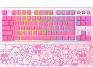 Eyesoul Ornata V3 TKL Gaming Keyboard: Low-Profile Keys - Mecha-Membrane Switches - UV-Coated Keycaps - Backlit Media Keys - 8-Zone RGB Lighting - Magnetic Wrist Wrest - Hello Kitty & Friends Edition