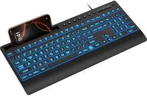 Eyesoul Large Print Backlit Keyboard, USB Wired Computer Keyboard with Backlight Memory Function, Wrist Palm, 7-Color Lighted Office Home Keyboards,Light Up Keyboard for Windows Desktop, Laptop, PC Eyesoul Large Print Backlit Keyboard, USB Wired Computer Keyboard with Backlight Memory Function, Wrist Palm, 7-Color Lighted Office Home Keyboards,Light Up Keyboard for Windows Desktop, Laptop, PC