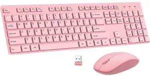 Eyesoul Wireless Keyboard and Mouse Combo, Silent Full Size Cordless USB Keyboard Mouse, 2.4GHz Lag-Free, Long Battery Life, for Computer, Laptop, PC, Chromebook, Windows (Pink, 1 Pack) Eyesoul Wireless Keyboard and Mouse Combo, Silent Full Size Cordless USB Keyboard Mouse, 2.4GHz Lag-Free, Long Battery Life, for Computer, Laptop, PC, Chromebook, Windows (Pink, 1 Pack)