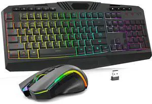 Eyesoul S101M-KS Gaming Keyboard and Mouse Wireless with Tri-Mode, RGB Keyboard and 4800 DPI Gaming Mouse, 10 Independent Multimedia Keys for Wins, PC, Computer, Wireless S101 Ideal for Gamer