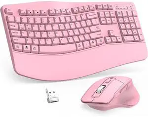 Eyesoul Wireless Keyboard and Mouse Combo, 2.4G Full Size Wave Keys Ergonomic Keyboard with Wrist Rest and 3-Level DPI Adjustable Wireless Ergonomic Mouse for Windows, Mac OS Desktop/Laptop/PC(Pink) Eyesoul Wireless Keyboard and Mouse Combo, 2.4G Full Size Wave Keys Ergonomic Keyboard with Wrist Rest and 3-Level DPI Adjustable Wireless Ergonomic Mouse for Windows, Mac OS Desktop/Laptop/PC(Pink)