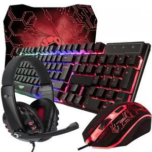 Eyesoul Gaming Keyboard and Mouse and Mouse pad and Gaming Headset, Wired LED RGB Backlight Bundle for PC Gamers and Xbox and PS4 Users - 4 in 1 Edition Hornet RX-250