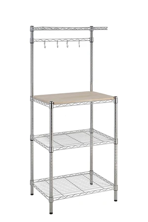 Kitchen Storage Baker's Rack with Removable Wood Top, Chrome/Beige, 24"W x 59"H x 18"D Kitchen Storage Baker's Rack with Removable Wood Top, Chrome/Beige, 24"W x 59"H x 18"D