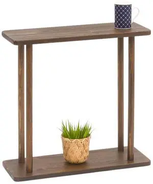 Rectangular Solid Wood Narrow Side Table, Skinny Bedside Table, Small End Table (Dark Walnut, Large)