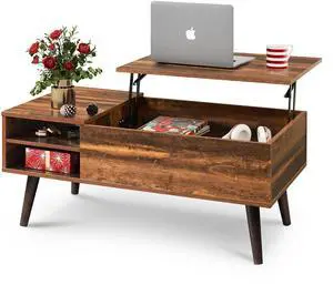 Lift Top Coffee Table for Living Room,Small Coffee Table with Storage, Adjustable Shelf and Storage Compartment, Mid Century Modern Living Room Table, Wood, Rustic Brown
