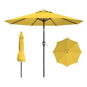 9 FT Patio Umbrella for Outdoor, Outdoor Umbrella with Push Button Tilt and Crank, Outdoor Patio Umbrellas with 8 Sturdy Ribs for Market, Garden, Deck, Backyard, Pool (Yellow)