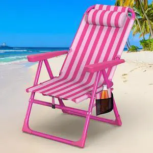 Backpack Beach Chair, 6-Positions Beach Chairs for Adults with Cooler Bag, Reclining Beach Chair with Cup Holder Folding Camping Chair for Sand Outdoor
