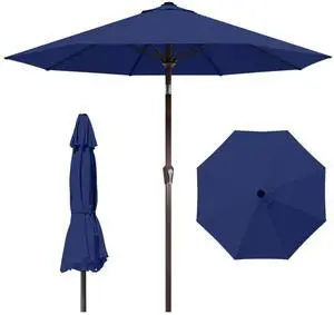 10FT Patio Umbrella Outdoor Market Umbrella with Crank and Tilt, 8 Flexible Fiberglass Ribs, UV-Resistant Waterproof Canopy for Patio, Deck, Garden, Backyard, Navy Blue