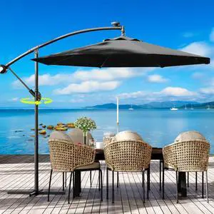 10FT Cantilever Patio Umbrella with Cross Base, Outdoor Offset Market Umbrella with 360-degree Rotation and Infinite Tilt, Outside Umbrellas for Backyard Lawn Garden and Pool (Grey)
