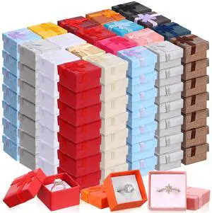 360 Pcs Ring Gift Box 1.57 x 1.57 Inch Small Jewelry Gift Boxes with Bow for Birthday Anniversary Wedding, Random Colors