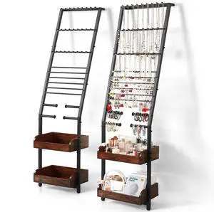 Large Jewelry Organizer Wall with Earring, Necklace, Bracelet & Watch Holder - Stand Display for Rings