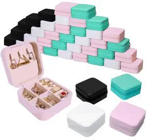 36 Pcs Small Jewelry Travel Case Bulk Small Ring Gift Boxes with Zipper Portable Mini Jewelry Box Leather Jewelry Organizer Earring Storage Container for Women Travel Organizer Supplies (Multicolor)