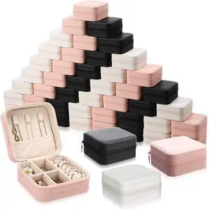 50 Pcs Small Jewelry Travel Case Bulk Mini Jewelry Box Wedding Bridesmaid Proposal Return Gift for Pooja(White Pink Black)