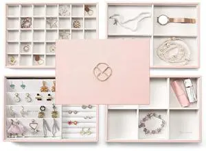 Jewelry Organizer - Stackable Trays for Drawer - Pink