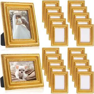 20 Pcs Small Gold Picture Frames Pack Mini Retro 2. 5x3. 5 Antique Tiny Ornate Photo Frames for Wall Hanging Tabletop Display Home Gallery Decor