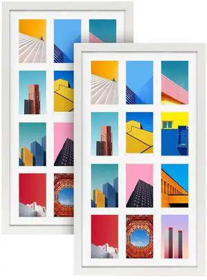 12 Opening 4x6 White Collage Picture Frames Set of 2, Multiple Frames for Displaying 6x4 Photos with Mat