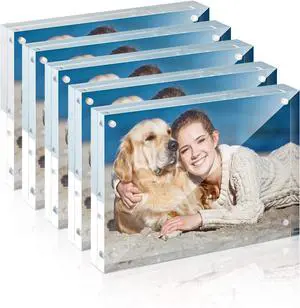 5 x 7 Inch 5 Pack Acrylic Photo Frame Horizontal Magnet Double Sided Acrylic Frames Set with Microfiber Cloth,12 + 12MM Thickness Clear Picture Frame Desktop Display Gift Ideal