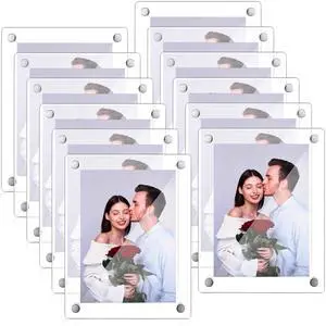 12 Pack Acrylic Picture Frames 5 x 7 Inches Floating Acrylic Photo Frame Clear Wall Mount Frameless with Metal Standoff for Christmas Home Artwork Display