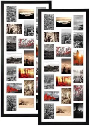 20 Opening 4x6 Collage Picture Frame Set of 2, 18.1x41.3 inches Black Multiple Frames Display 4 by 6 inch Photos with Mat for Wall Hanging