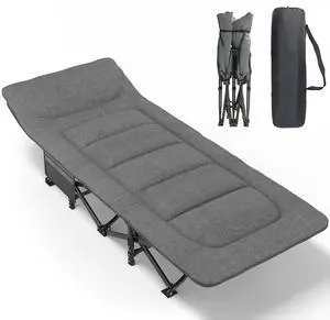 Camping Cot for Adults with Cushion and Pillow, Portable Folding Bed for Sleeping, Lightweight Tent cot with Carry Bag Supports 450 lbs (Grey)