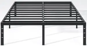Metal Bed Frame,Full Size Bed Frame with Storage Space,Heavy Duty Sturdy Mattress Foundation,Easy Assembly,No Box Spring Needed, Black,18 Inch,Full