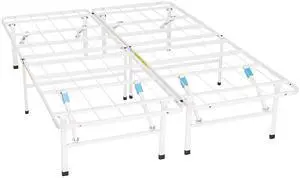 Platform Bed Frame Full, Foldable Metal, Tool-Free Setup, 14 Inches High, White