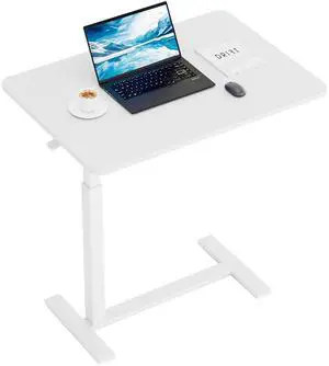 Overbed Bedside Table with Wheels, Adjustable Hospital & Home Use Bed Table, Rolling Laptop Table, Mobile Standing Desk, White
