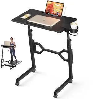 Small Standing Desk with Wheels, Portable Treadmill Desk, Rolling Desk Adjustable Height for Laptop, Mobile Standing Table for Walking Pad, Bedside Table