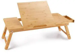 Laptop Desk  Bamboo Laptop Table Adjustable Lap Tray Bed Serving Tray Breakfast Table Foldable Coffee Tea Table 7 Tilting Top Angles 4 Latches Large Size 27.95" x 13.8"