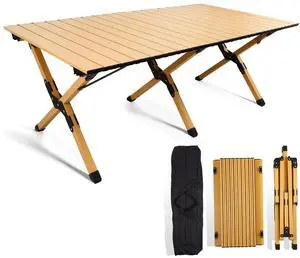 Folding Camping Table, Lightweight Roll-Up Table Aluminum Low Portable Picnic Table with Carrying Bag for Outdoor, Beach, Picnic, Backyards, BBQ and Party, 45.2''D x 23.6''W x 17.3''H