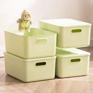 4 pack large plastic White storage bins Baskets, Toy Box Chest with Lids and HandleOrganizer Containers for BabyKids,snacks,NurseryShelvesPlayroom, BedroomOffice,Closethome