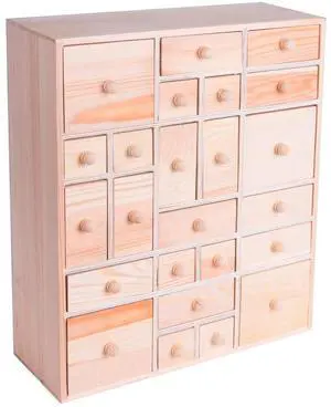 Wooden DIY Countdown to Advent Calendar with 24 Drawers,Craft Storage Desktop Organizer,Apothecary Cabinet or Unfinished Wood Kids Craft Idea,14in x 12in x 4.3in