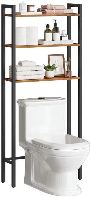 Over-The-Toilet Storage, 3-Tier Bathroom Organizer Over Toilet, Wooden Bathroom Shelves, Space Saver, Freestanding Storage Shelf, Easy to Assemble, Rustic Brown and Black BF41TS01