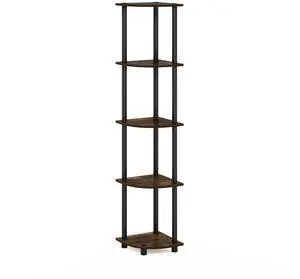 Turn-N-Tube 5 Tier Corner Display Rack Multipurpose Shelving Unit, Amber Pine/Black