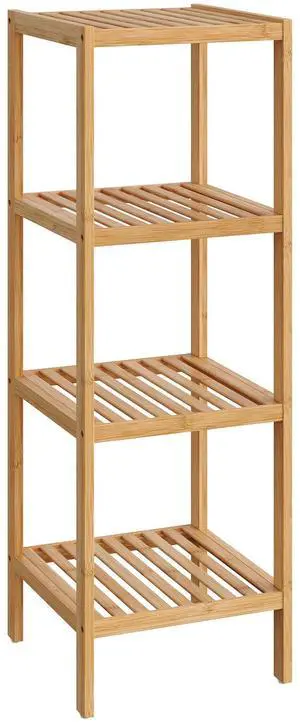 Bamboo Storage Shelf, 4-Tier Shelving Unit, Multifunctional, in the Entryway, Bathroom, Living Room, Balcony, Kitchen, 13 x 13 x 38.6 Inches, Light Bamboo UBCB54Y