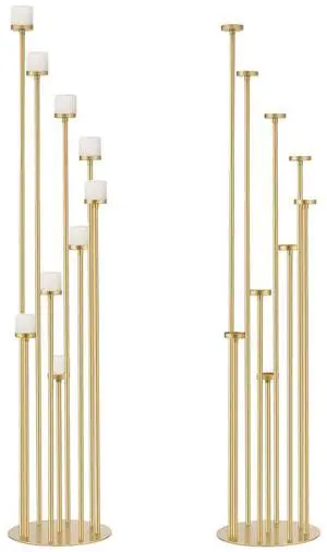 2pcs 9 Arm Candelabra,Floor Candle Holders Tall Set for Wedding Aisle Decoration,Gold Candelabras for Fireplace,Candle Stand Fit for Flameless or Wax