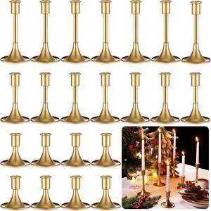 24 Pcs Elegant Candle Holders Matte Retro Design Aluminum Alloy Candlestick Holders with Various Heights 3.3" 5.5" 6.3" for Wedding Table Centerpiece Decoration(Gold)