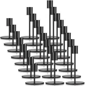 Candle Holders Bulk Taper Candlesticks Holders Set Modern Decorative Metal Candelabras for Wedding Anniversary Home Dinning Table Centerpiece Xmas Party Decor(Matte Black,24 Pcs)