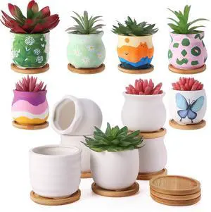 18 Pcs 3.5 Inch DIY Ceramic Succulent Pots for Painting Figurines Paint Craft Kit Unpainted Ceramic Bisque Paintable Flowerpots with Drainage Hole Ready to Paint