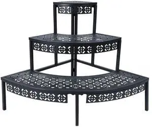 3 Tier Plant Stand Semi-Circular Flower Pot Organizer Rack Quarter Round Plant Display Holder Outdoor Storage Shelves Metal Corner Shelf Planter Shelving Ladder Plant Stand for Indoor Use