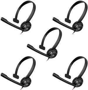HW02 USB Headset with Microphone Noise Cancelling &in-line Control, Ultra Comfort Computer Headset for Laptop pc, On-Ear Wired Office Call Center Headsets for Boom Skype Webinars, 5 Packs