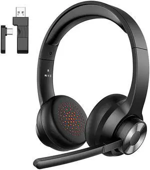 Wireless Headset with Mic for Work, Bluetooth 5.4 Office Headset with AI Noise Cancelling, USB A/C Dongle & Mic Mute for Computer Laptop PC, Lightweight Design for Call Center