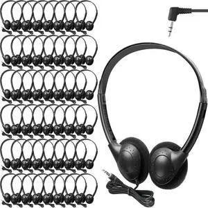 48 Pack Classroom Headphones on Ear Wired Stereo Headset with 3.5mm Jack, Over The Head Student Earphone Set for Kids Adults School Library Airplane Computer Laptop, No Microphone (Black)