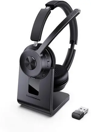 (Upgraded Version) Wireless Headset, Bluetooth Headset with Noise Cancelling Microphone, Best Headphones with Mic Mute & USB Dongle for PC/Computer/Laptop/Cell Phones/Remote Work/Call Center