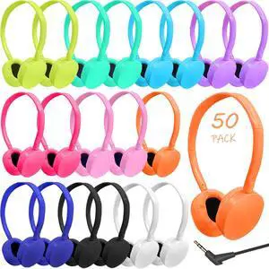 50 Pack Bulk Headphones for Classroom School, Durable Wholesale Headphones for Student Boys Girls Adults,3.5mm Jack for Computer Kindle Chromebook(10 Color)